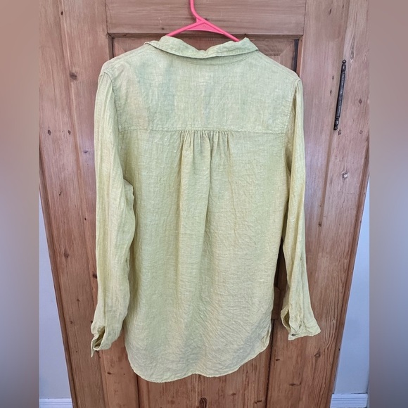 Sigrid Olsen 100% Linen Lightweight Yellow Green Tunic Blouse Sz M Summer Core - Picture 2 of 8